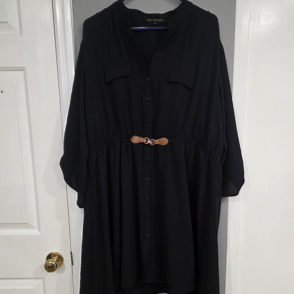 Elegant Black Long Sleeve Dress with Belt